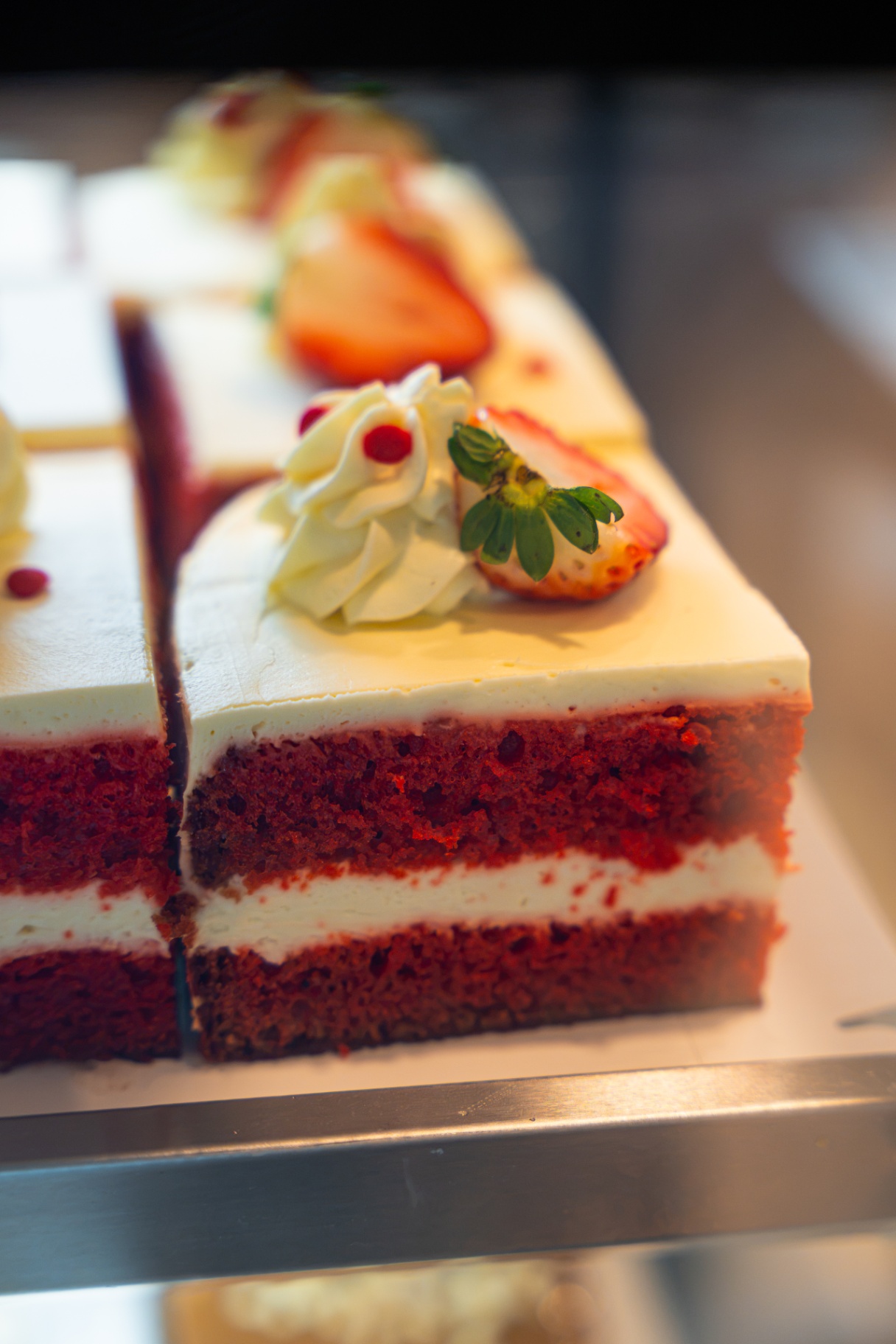 A slice of Miro's Deli house-made red velvet cake