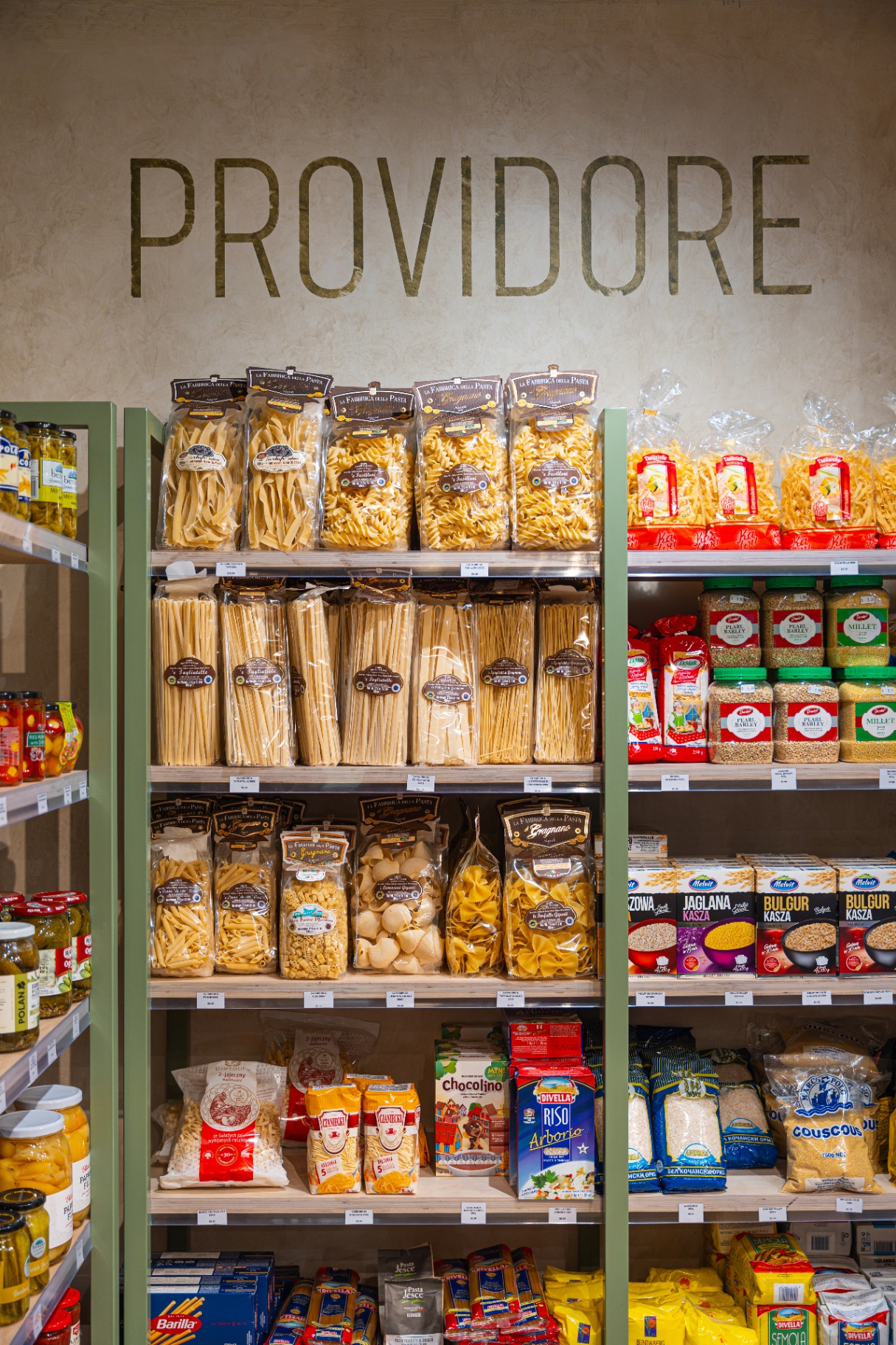 Imported pasta, sauces and European provisions on the shelf